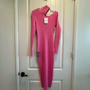 Bardot Pink Long Sleeve Cut-Out Dress